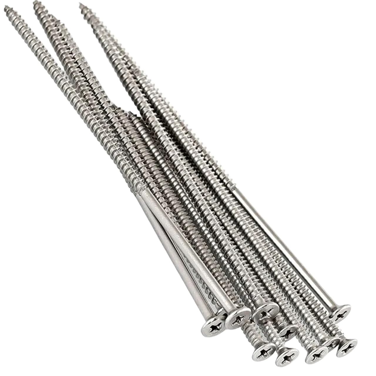 M4 304 Stainless Steel Flat Head Self-Tapping Long Wood Screws 5Lots
