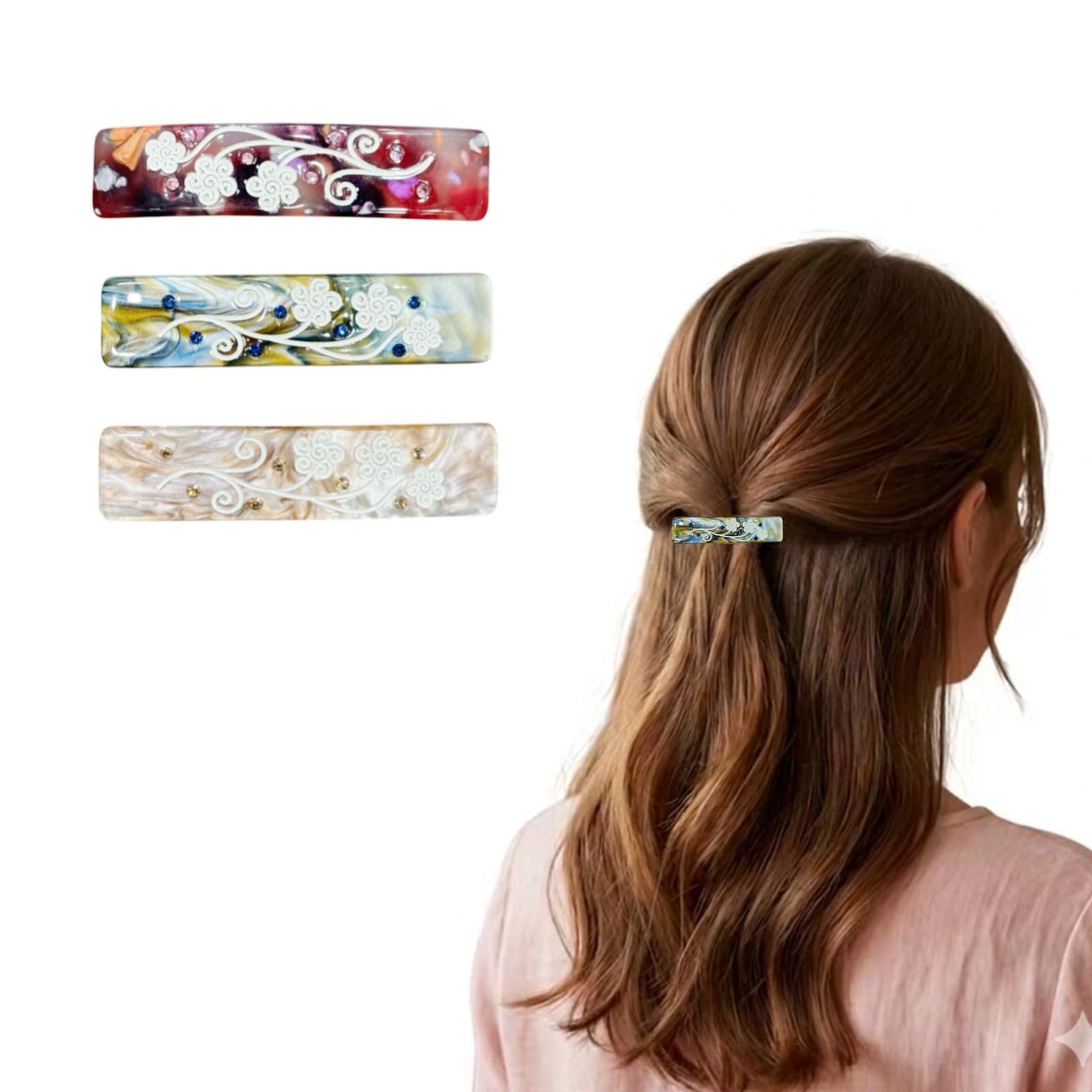 INHEAVEN® French Barrette Hair Clips for Women, 3 Pieces, 2.3 Inch, Small Tortoise Shell, Curved Glossy/Frosted Flat Hair Accessories (set 03)-image-40