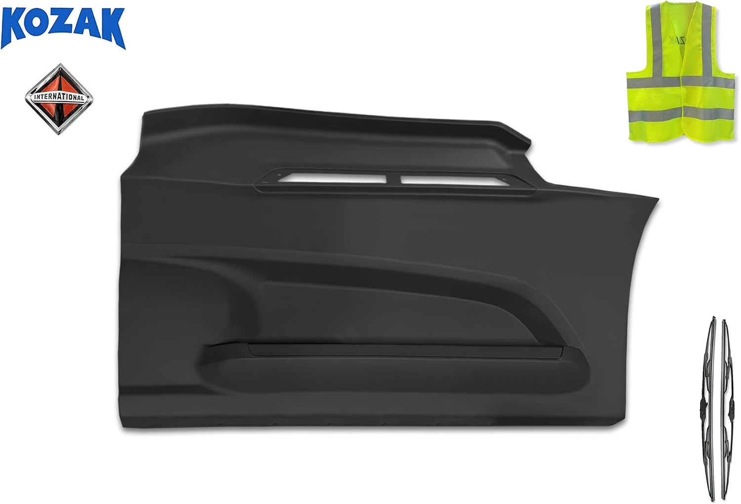 KOZAK Replacement Front Fairing Panel Right Passenger Side Compatible with International LT625 PLUS Logo Emblem, 2x 22" Windshield Wipers and KOZAK Reflective Vest