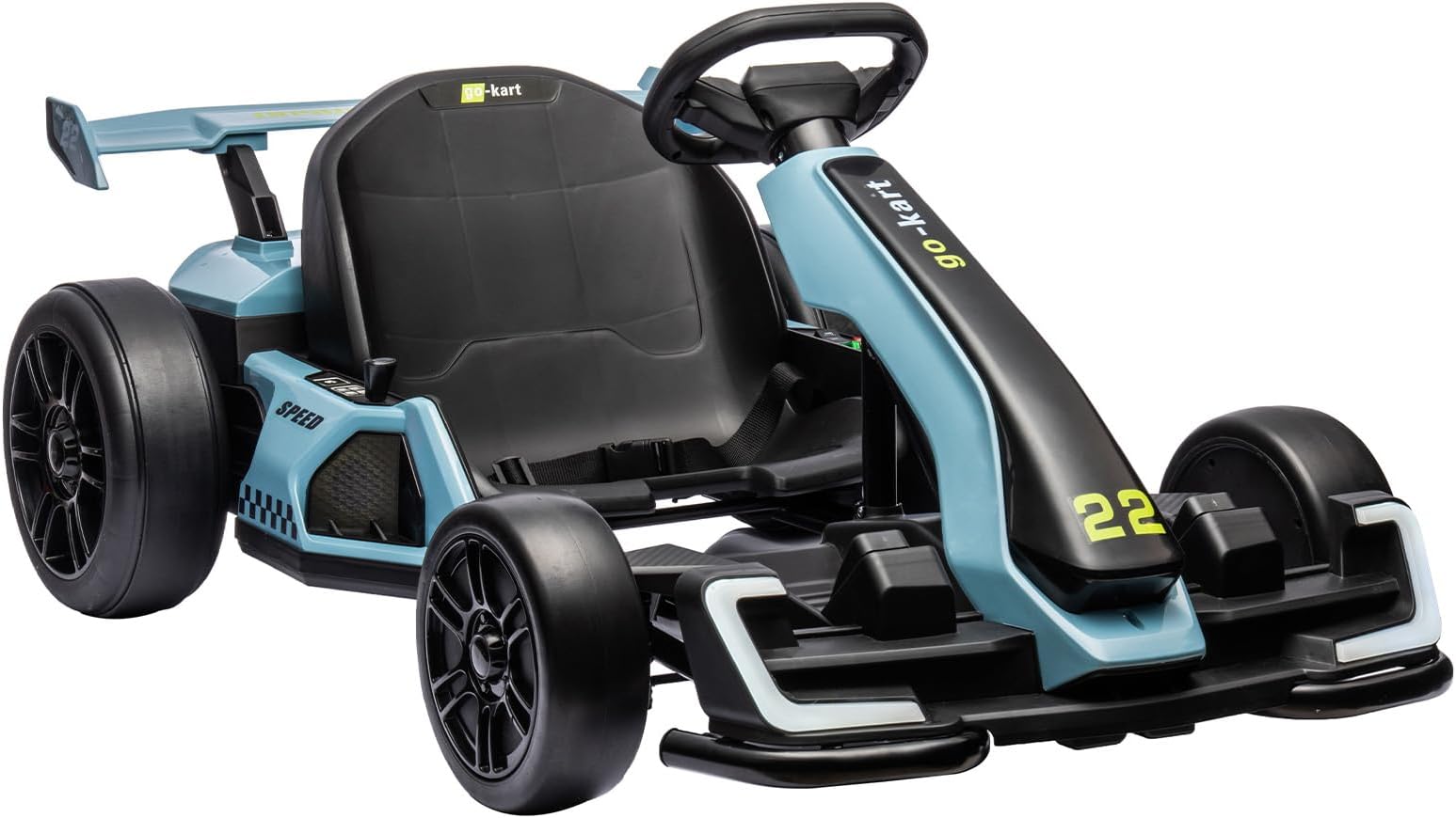 24V Kids Go Kart,300W Powerful Electric Drift Kart Car with Adjustable Seat,IDE On Toy with 4 Speed Mode,Big Battery, Drift/Sports Mode, Eva Tire, Brake Pedal for Age 6-12,Blue