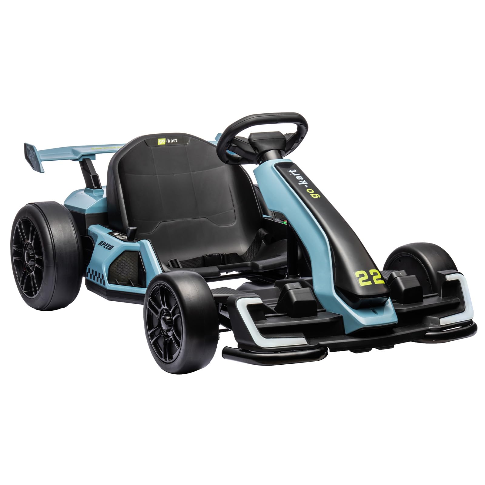 24V Kids Go Kart,300W Powerful Electric Drift Kart Car with Adjustable Seat,IDE On Toy with 4 Speed Mode,Big Battery, Drift/Sports Mode, Eva Tire, Brake Pedal for Age 6-12,Blue