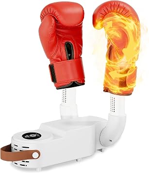 Boxing Gloves Dryer, 48C Constant Temp Glove Dryer w/ 0-120 Min Timer, Fast MCH Heat, Dual Air Duct, Foldable Portable Gear Dryer for Boxing for Kids and Adults Effectively Eliminates OdorsWhite