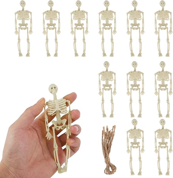 12pcs Mini Skeleton Figurines, 5.5 Inch Halloween Skeleton Decorations