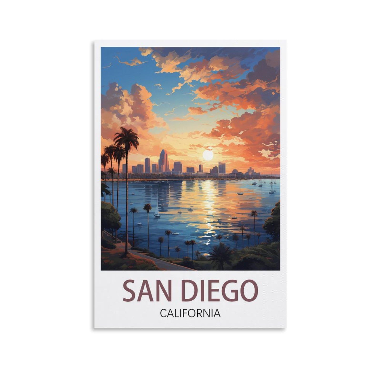 Lhjoiun Unframe-Style San Diego California Vintage Travel Posters 08X12inch(20X30cm) Art Canvas Print For Living Room Bedroom Home Decoration Modern Art