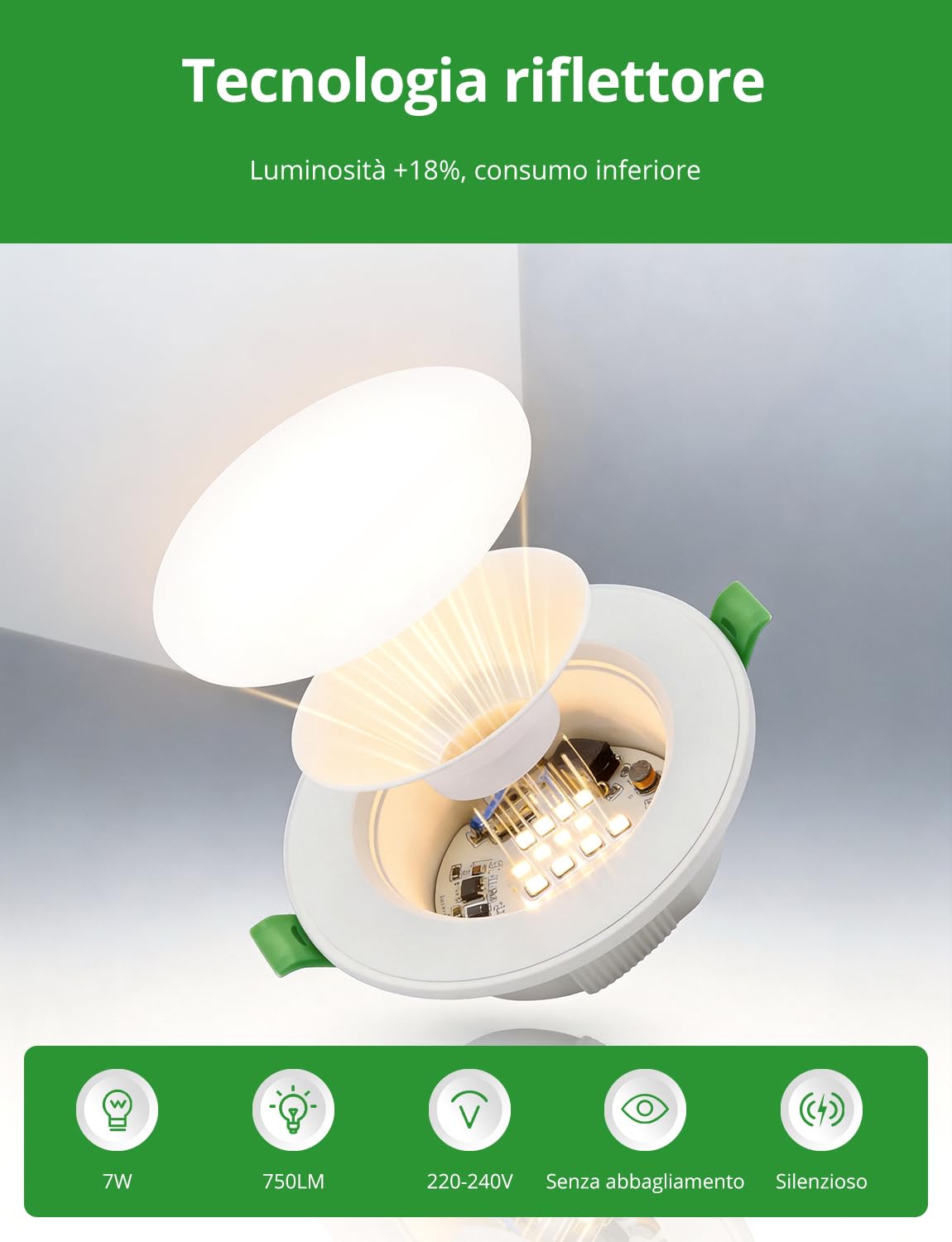 HOMEOW Faretti Led da Incasso per Cartongesso 7W, Foro 80mm - 100mm | 30mm Ultrasottili, IP44 Faretti Led Soffitto, Regolabile 2700K 3000K 4000K 5000K 6000K, Non Dimmerabili, Set di 10