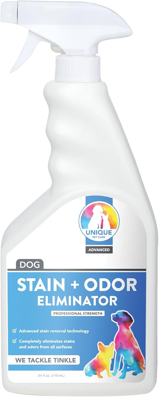 Unique Advanced Dog Odor + Stain Remover - 24 oz. Ready-to-Use Liquid Spray - Bio-Enzymatic Formula Quickly Eliminates Dog Stains and Removes Pet Odors