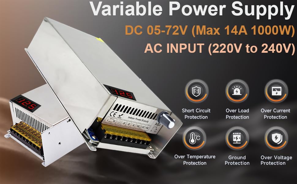 Image of Tridev Traders Adjustable Voltage Power Supply DC (05-72Volt) Max 14A 1000W with LED Display Max 72V Power Supply Variable AC to DC Converter (AC 220V /240V) to (DC 05V /72V) Max 14Amps 1000Watts