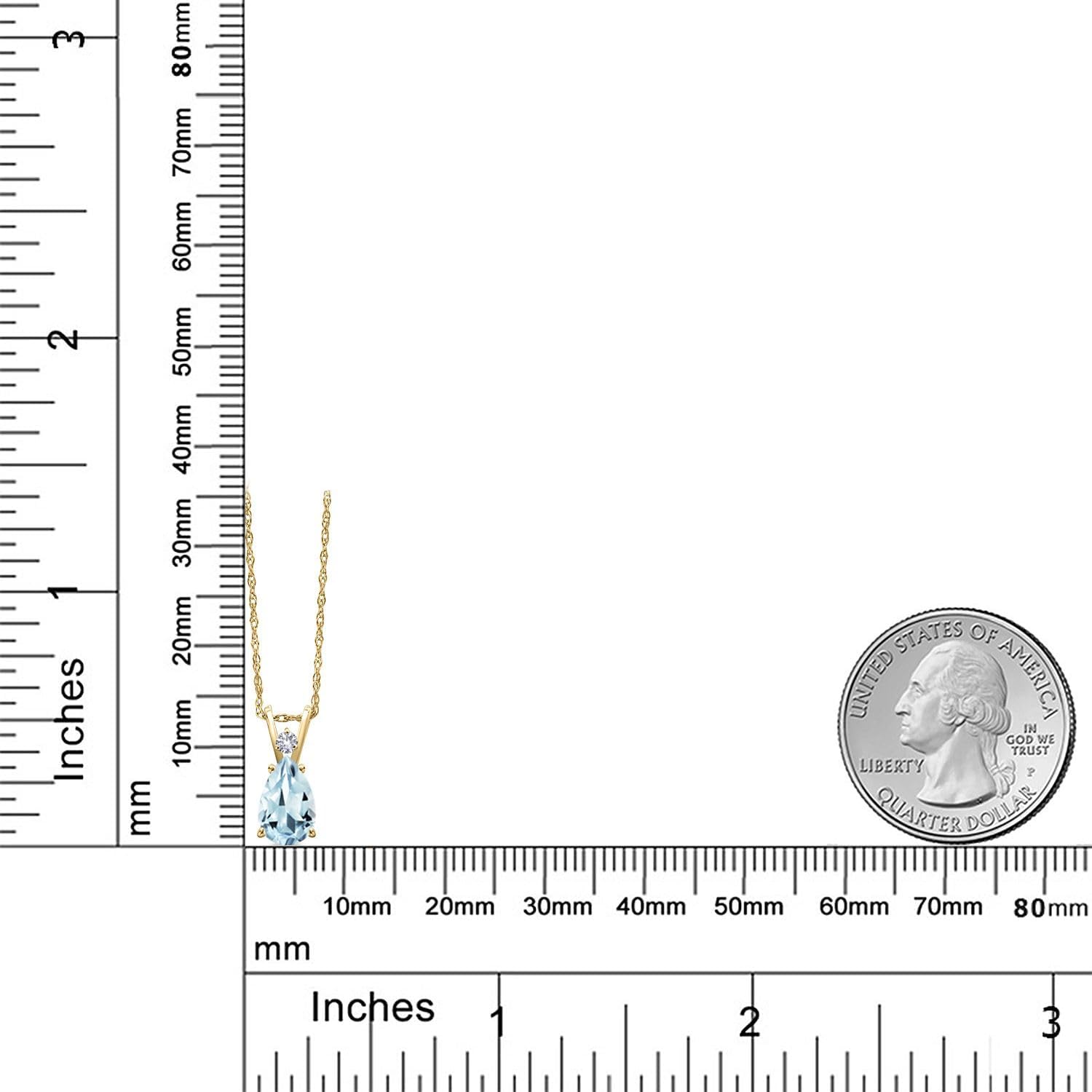 Gem Stone King 14K Yellow Gold Sky Blue Aquamarine and White Created Sapphire Pendant Necklace for Women | 1.18 Cttw | Gemstone March Birthstone | Pear Shape 9X6MM | With 18 Inch Chain - Image 6