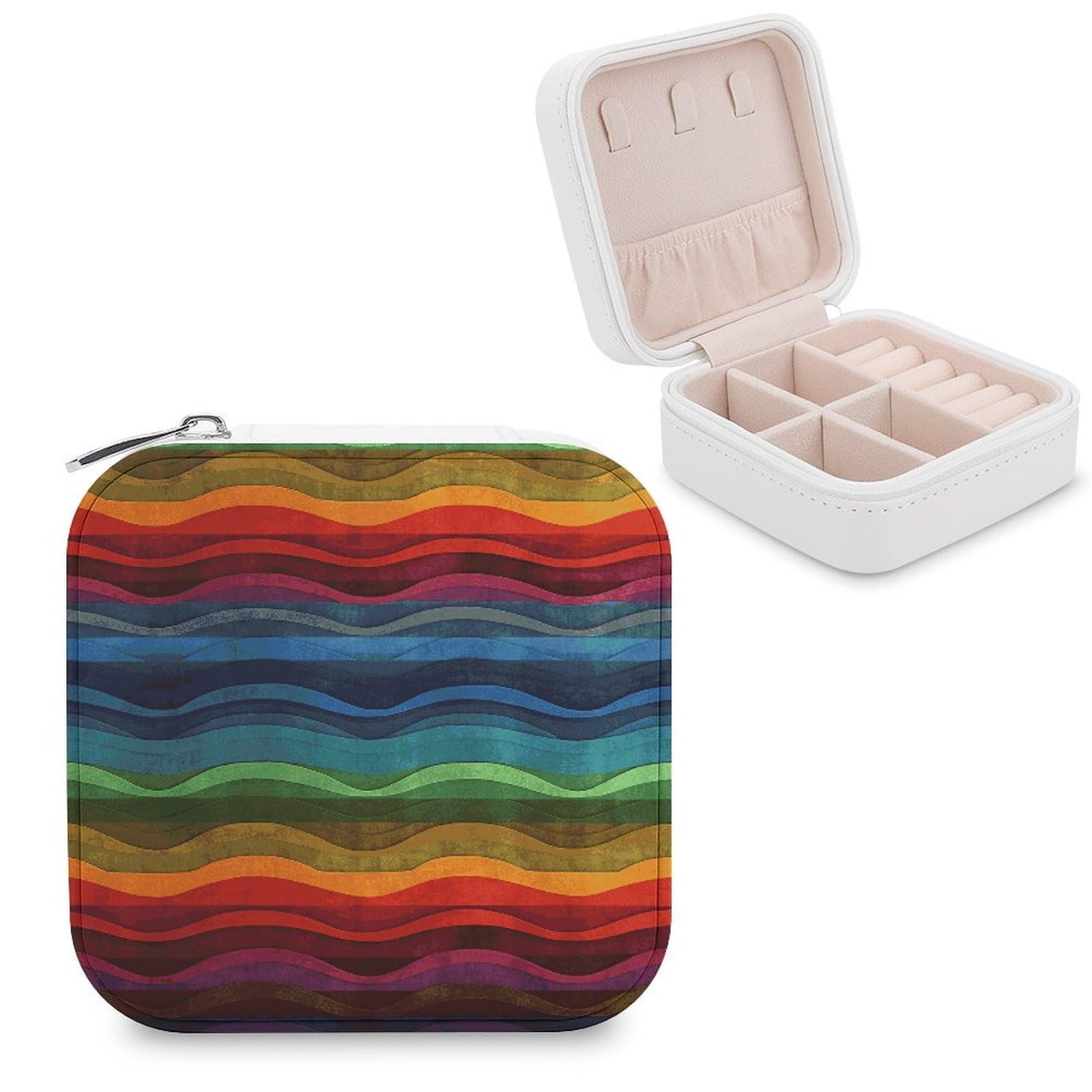 FekiLoot Rainbow Jewelry Box Exquisite Jewelry Organizer Silver Gold Trinket Storage Case Multi Compartments Cute Earrings Ring Necklace Holder For Woman Household Gift