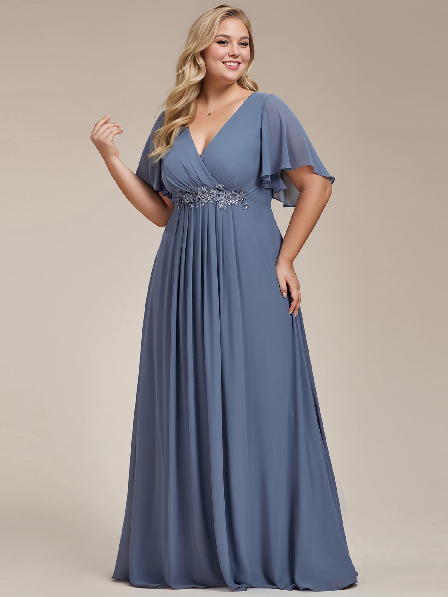 Ever-Pretty Plus Abito da sera in chiffon da donna con scollo a V a pavimento Abiti da sera Plus Size Madre della sposa 01960-DAPH, Blu marino polveroso., 52