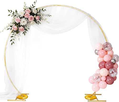 EMART Round Backdrop Stand 8FT Gold Balloon Arch Stand Metal Circle Arch | Wedding Arch Frame with Base, 2 Water Bags for Birthday, Party, Christmas, Decoration, Anniversary, Ceremony, Valentine's Day