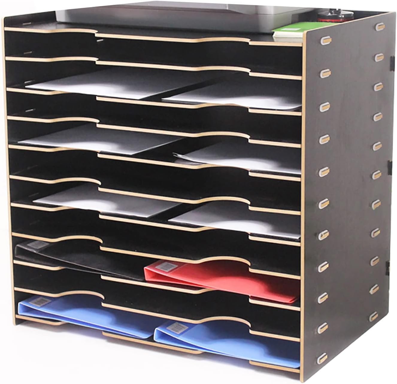 Bandeja organizadora de escritorio de madera A3, bandeja de papel apilable