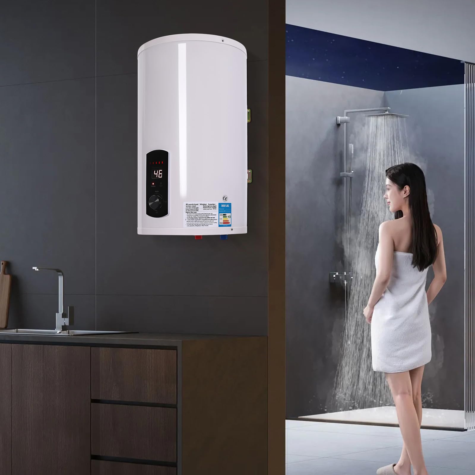 Chauffe-eau mural 30 l - Chauffe-eau électrique vertical - Température réglable avec robinet et douchette