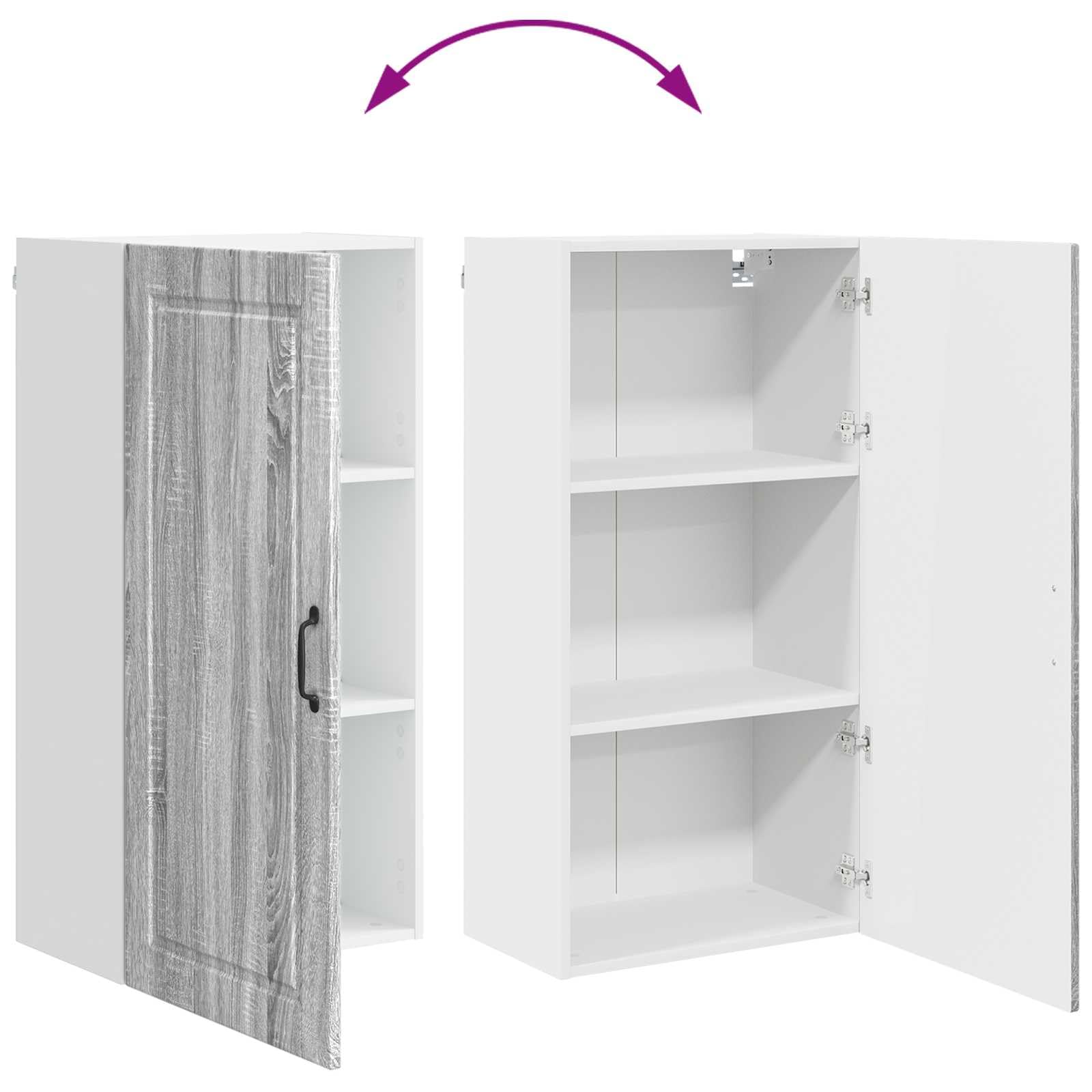 Wandschrank Porto Graues Sonoma Holzwerkstoff 50 x 31 x 100 cm mit 3 Regalen und Tür, moderner Hängeschrank für Küche, Stauraum und Aufbewahrung, ideal als Vorratsschrank und Beistellschrank