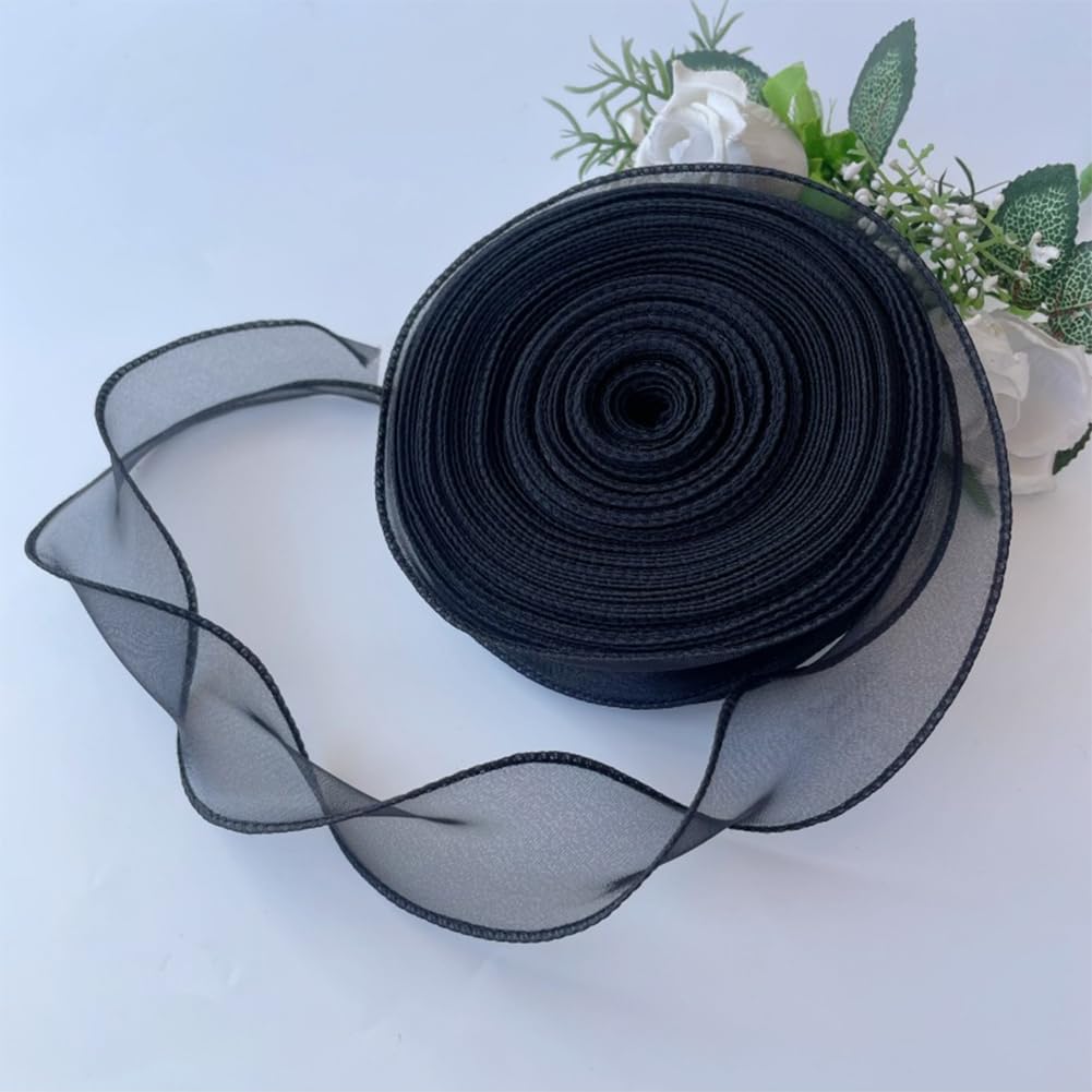 CABODYALS 35M 55mm Black Sheer Ribbon Black Organza Ribbon Transparent Clear Chiffon Tulle Chiffon Wrapping Ribbon for Wrapping Gift Making Craft Wedding Bouquets Invitations Party Decor Supply - Image 4