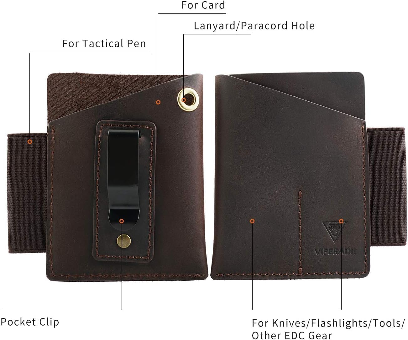 VIPERADE PJ12 Leather EDC Pocket Organizer for Belt, Multitool and Flashlight Holster, Leather EDC Holster with Pen Loop, EDC Leather Knife Sheath with Belt Clip - Image 4