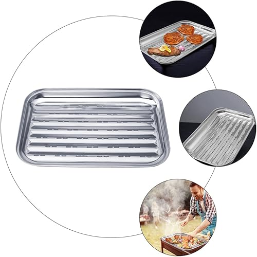 Miniatura 6 de Happyyami Stainless Steel Grill Pan Roasting Fish Drip Tray Vegetable Grill Basket Stainless Grill Topper BBQ Grill Pan Grill Toppers Grill Pan for