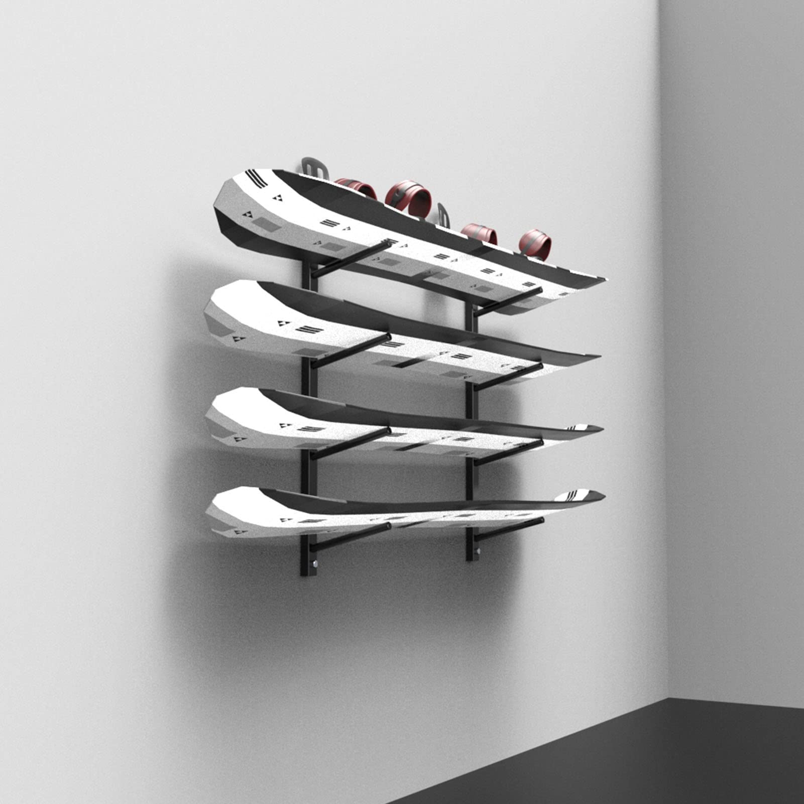 DYK&NX Support Mural pour Skis Mixte, 4 de Rangement pour Skis pour Suspendre des équipements de Garage, de Maison, de Bureau, de Salle de Sport