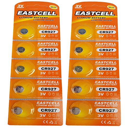 EASTCELL Lot de 10 piles bouton au lithium CR927 3 V 30 mAh (2 paquets de 5 piles) Cover