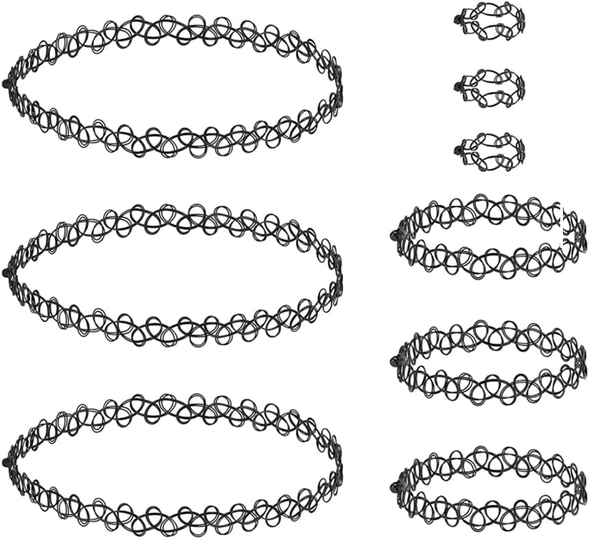 90s Choker Necklace Kit, Tattoo Choker Necklace, Elastic Stretchable Neon Chokers, Gothic Tattoo Choker Chain Jewelry for Women Girls
