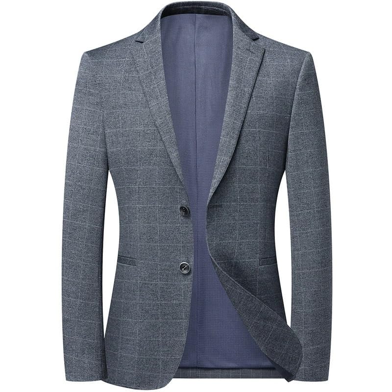 Men's Slim Fit Plaid Zhongshan Suit Jacket Spring Korean Wedding Banquet Business Casual