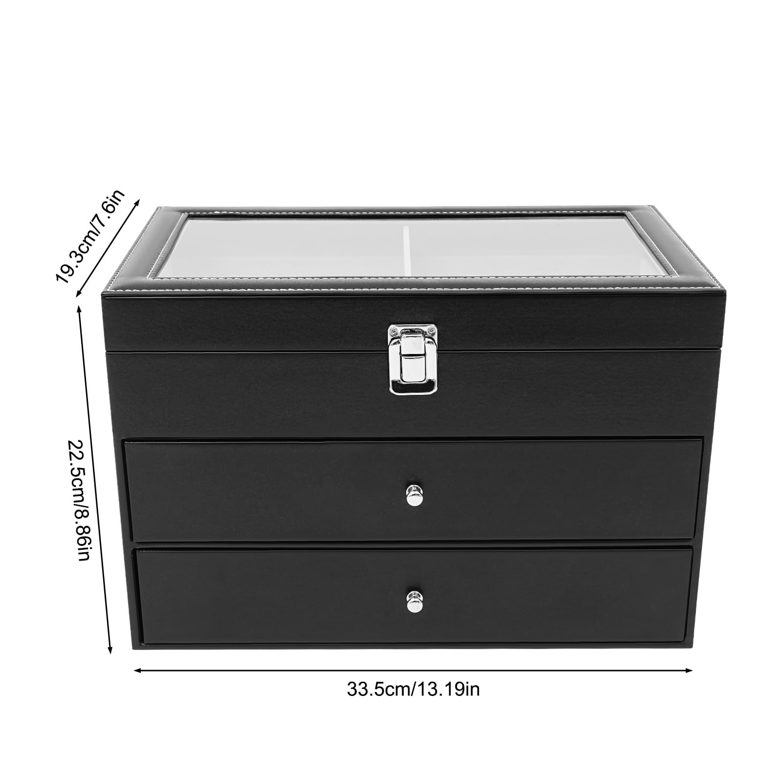Boîte Rangement Montres Lunettes 3 Niveaux Coffret Montres 12 Compartiments Lunettes 12 Vitrine Bijoux Noir Transparent Argent, Pour Magasin Maison Vestiaire Collection Cadeau