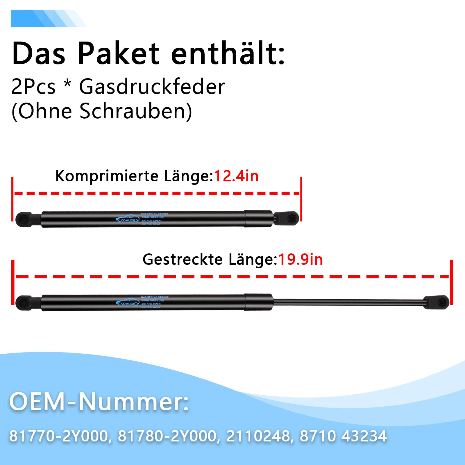 2X Pistoni Portellone Posteriore per Hyundai ix35 LM EL EL 2010-2019 Ammortizzatori Posteriori Molle a Gas Pistoncini Portellone Sostituire #81770-2Y000, 81780-2Y000, 2110248, 8710 43234