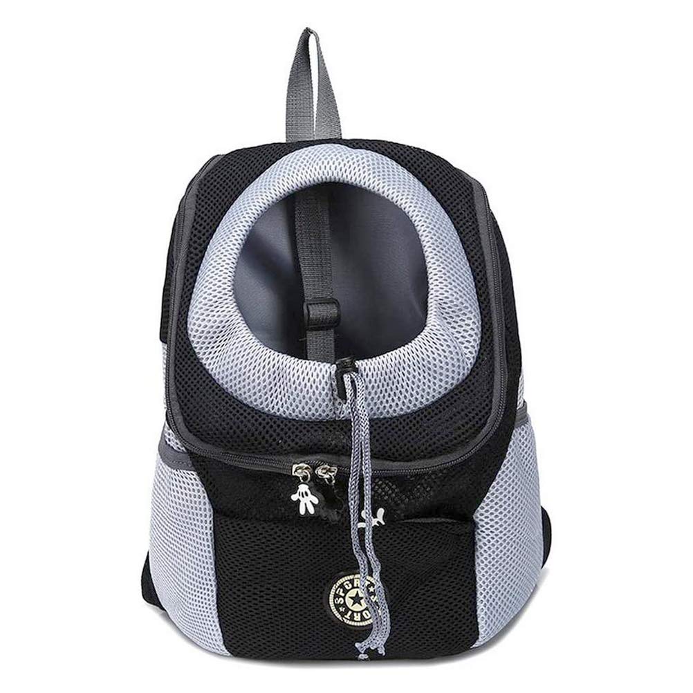 Marsupio per Animali Domestici, Zaino a Doppia Tracolla Traspirante per Cani di Piccola Taglia e Gatti Che camminano o viaggiano, con Cordoncino (Nero, S)
