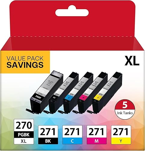 PGI-270XL CLI-271XL - Paquete económico de 5 colores de repuesto para cartuchos de tinta Canon 270 271 XL para usar con MG5720 MG5721 MG5722 MG6820