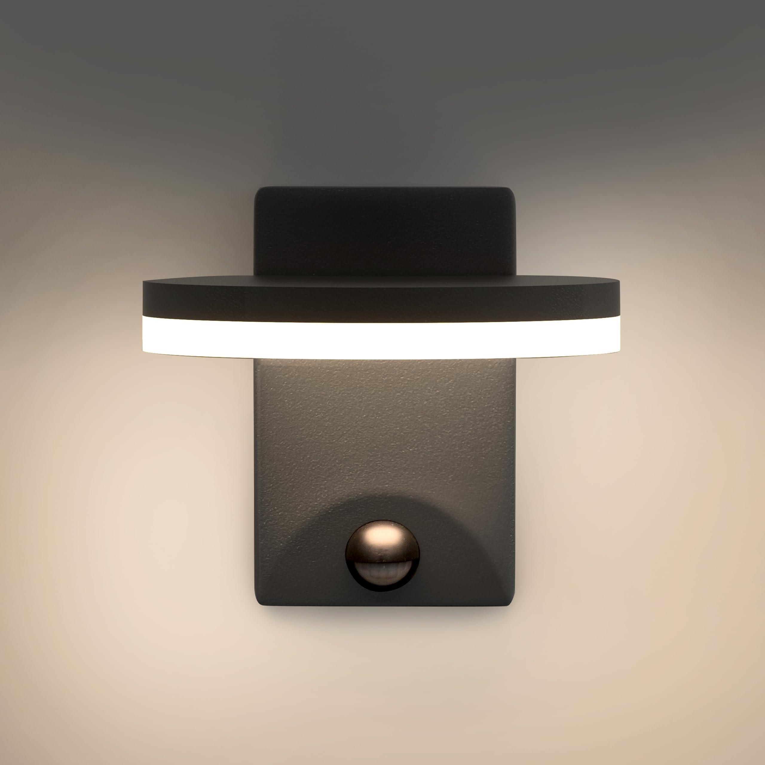 FLORNIA Led-buitenlamp met bewegingsmelder, buitenlamp met bewegingsmelder, wandlamp voor buiten/binnen, buitenwandlamp, buitenverlichting, weerbestendig, deurlamp voor balkon, 3000 K, 12 W, IP44