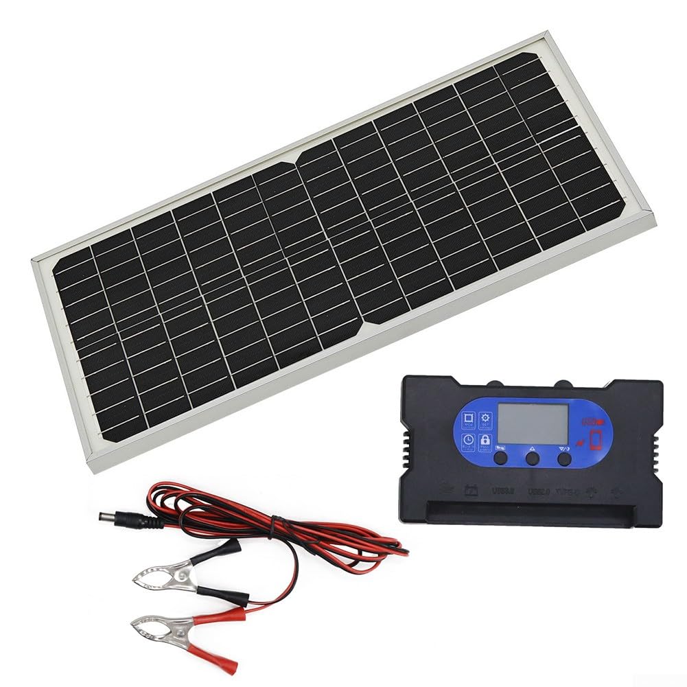 Kit pannello solare 100W 5/12/18V monocristallino con controller solare per la ricarica della batteria, roulotte, camper, barca (50A)