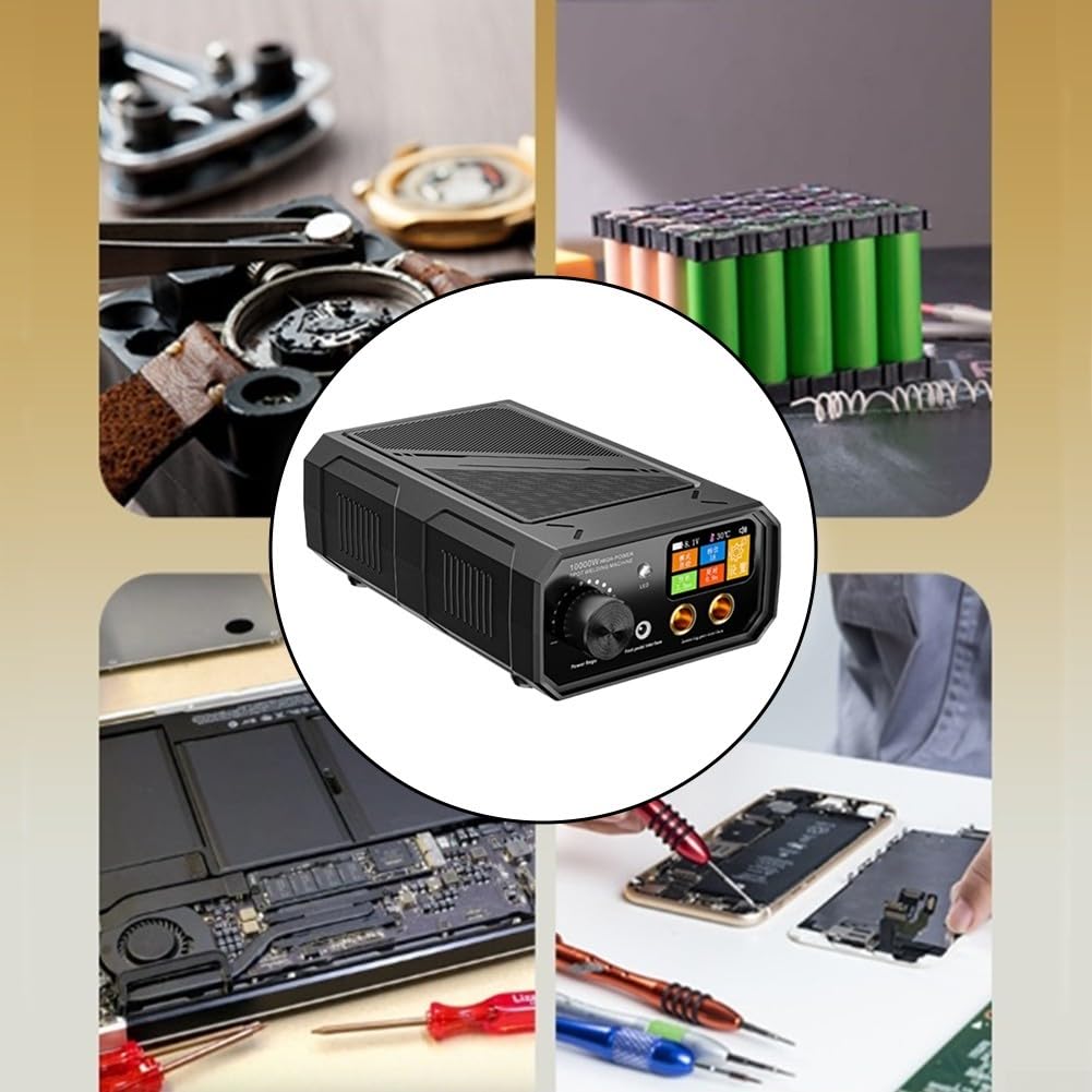 TK-20P Lot de 2 soudeurs par points portables 10 000 W à double impulsion avec affichage LED, contrôle automatique et manuel, pédale pour réparation de batterie