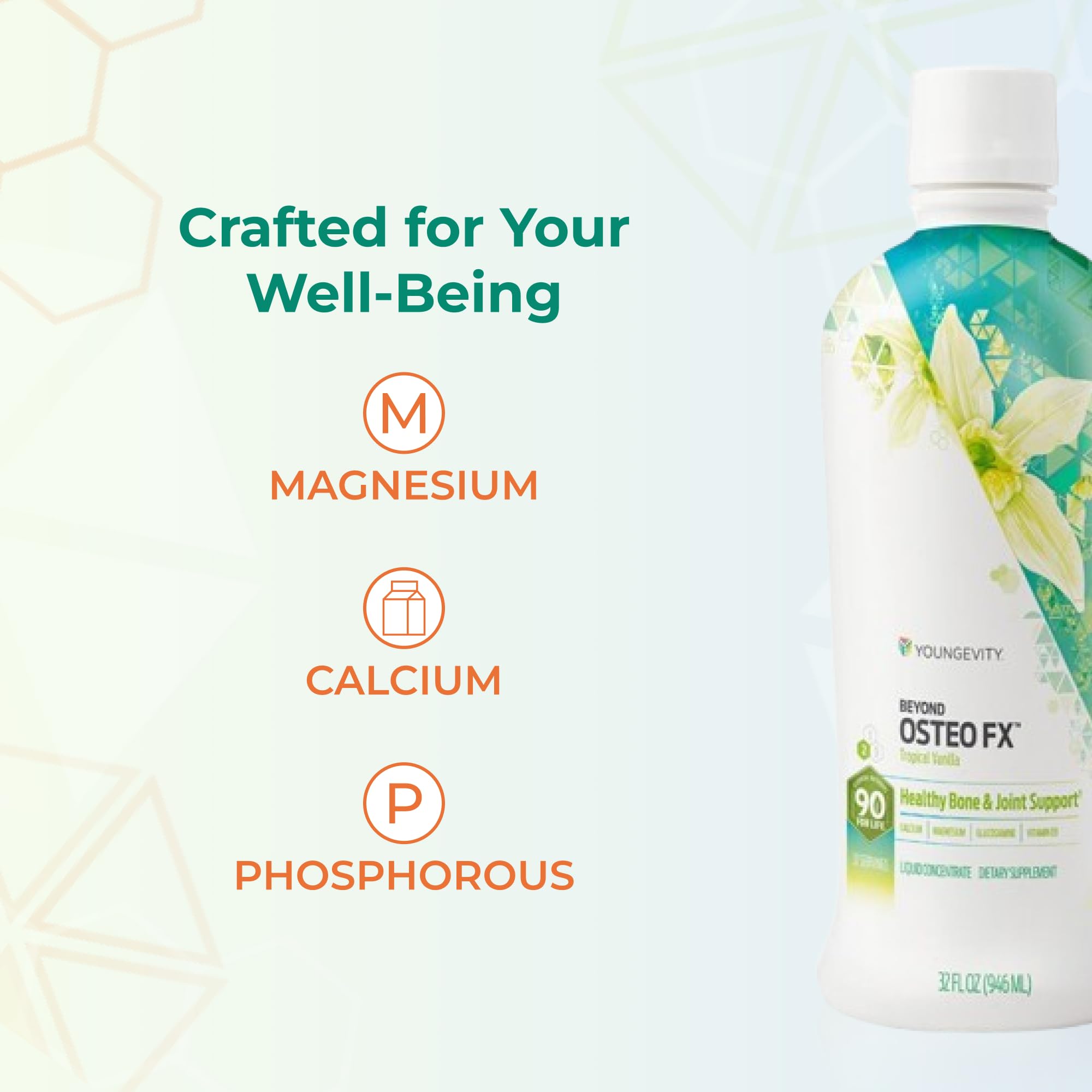 Youngevity Beyond Osteo-FX Liquid 32 oz - Calcium & Magnesium 1200/300mg + Vitamin D3, Zinc, MSM, Glucosamine + 77 Trace Minerals - Supplement for Bone Health (32 fl oz - Pack of 4)