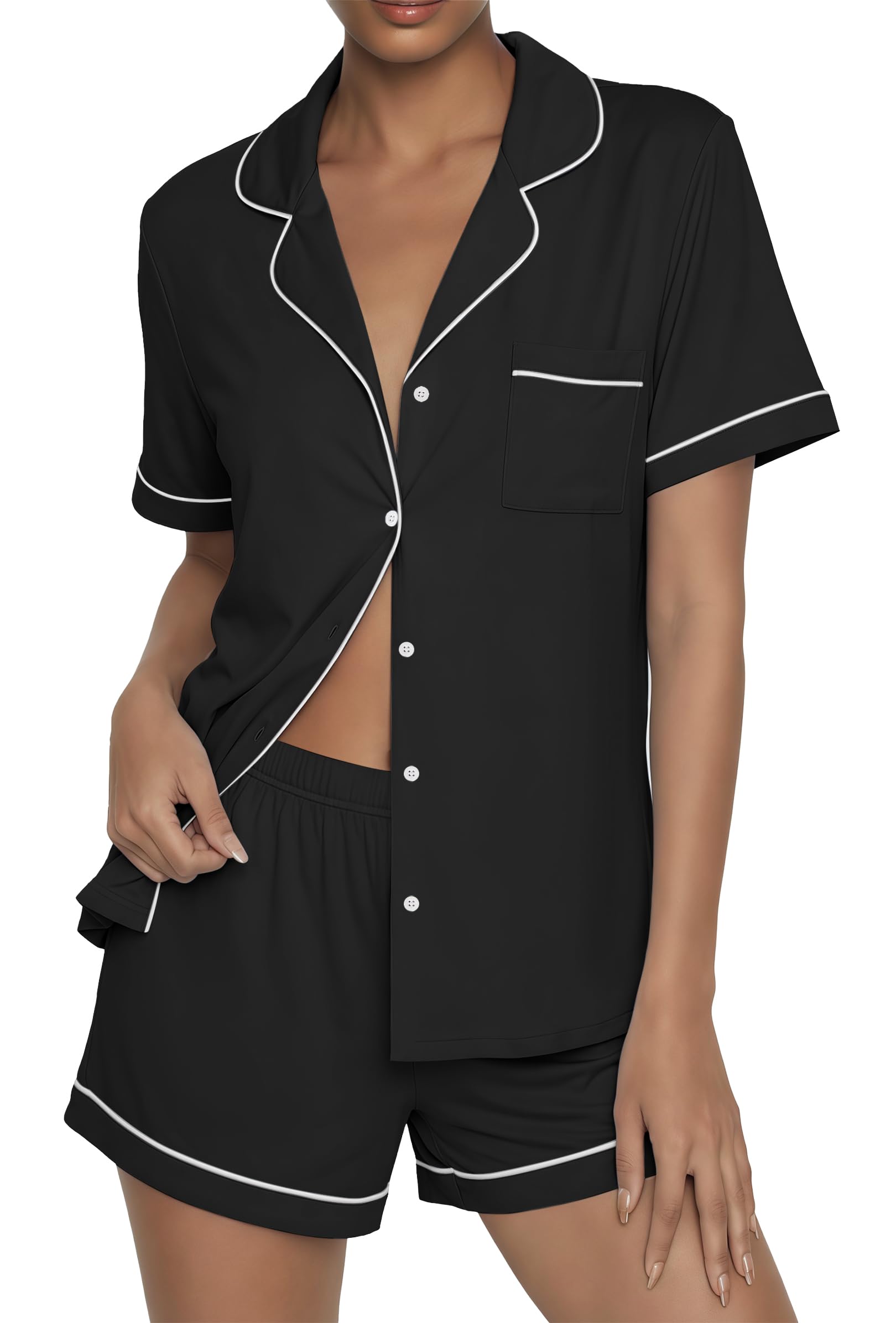 Ekouaer Womens Pajama Sets Button Up Summer Cute Pjs 2 Piece Short Sleeve Sleepwear Lounge Set S-XXL