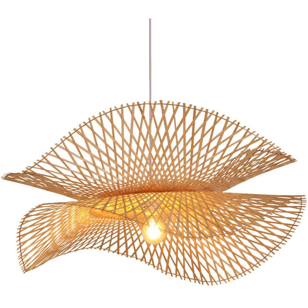 Silted Natural Modern Double Rattan Lampshade Chandelier For Bedroom Bamboo Woven Pendant Lamp For Foyer Wicker Lamp Hanging Light Fixture For Farmhouse Lamp E26 Base Present