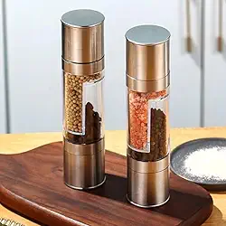 1 moedor de sal 2 em 1 de aço inoxidável, pimenta e sal marinho com cabeça dupla, moedor manual de pimenta adequado para cama de balanço, acampamento, viagens ao ar livre, churrasco em casa