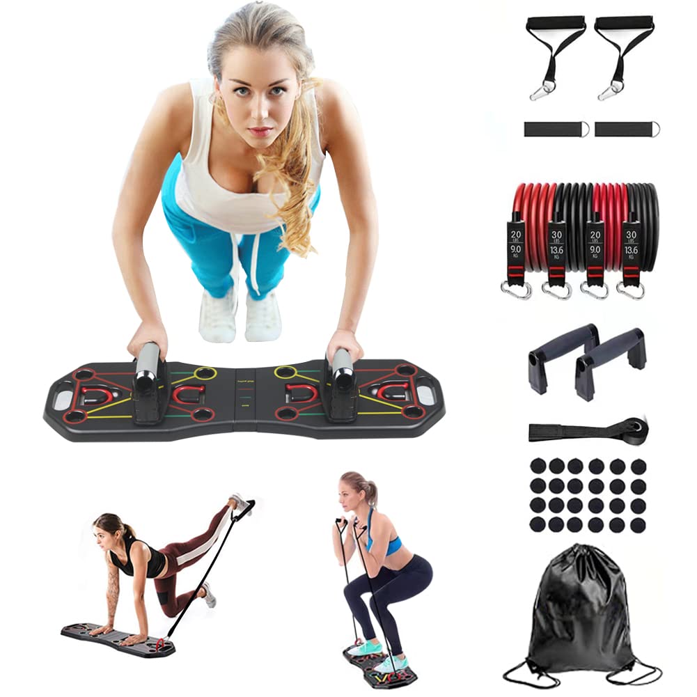 Upgraded Push Up Board: Multi-Functional 18 in 1 Push Up Bar with Resistance Bands, Portable Home Gym, Strength Training Equipment, Push Up Handles for Perfect Pushups, Home Fitness for Men and Women