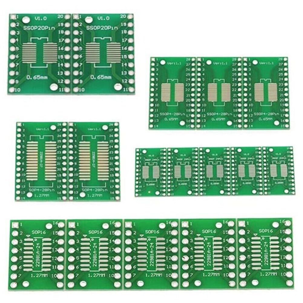 Kit adattatore PCB da 35 pezzi, per scheda convertitore da SMD a DIP per SOP MSOP SSOP TSSOP SOT23 8-28 pin, assortimento di test verdi
