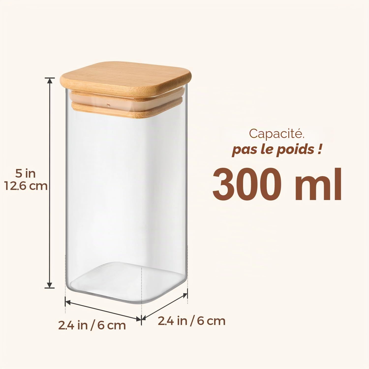 ComSaf Pots à Épices Avec Étiquettes 300 Ml 16 Pièces, Bocaux en Verre Carrés Avec Couvercle en Bois Verre, Bocaux Hermétiques, Pour Sel, Poivre, Cannelle, Ail, Rangement Epices Cuisine
