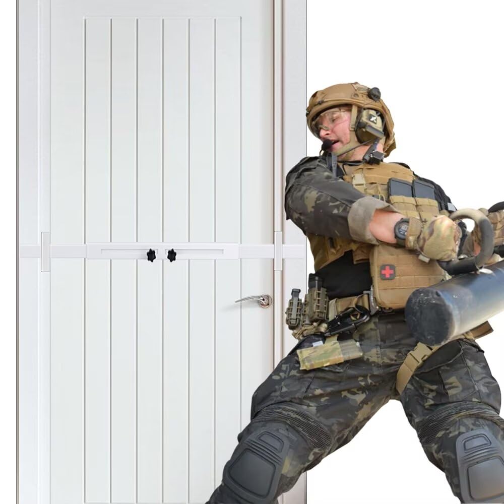 Barra de seguridad para puerta (blanco, resistente), uso como barra de seguridad para puerta, cerradura de refuerzo de puerta, protege la seguridad de toda la puerta. Se adapta a puertas de 76-99 cm