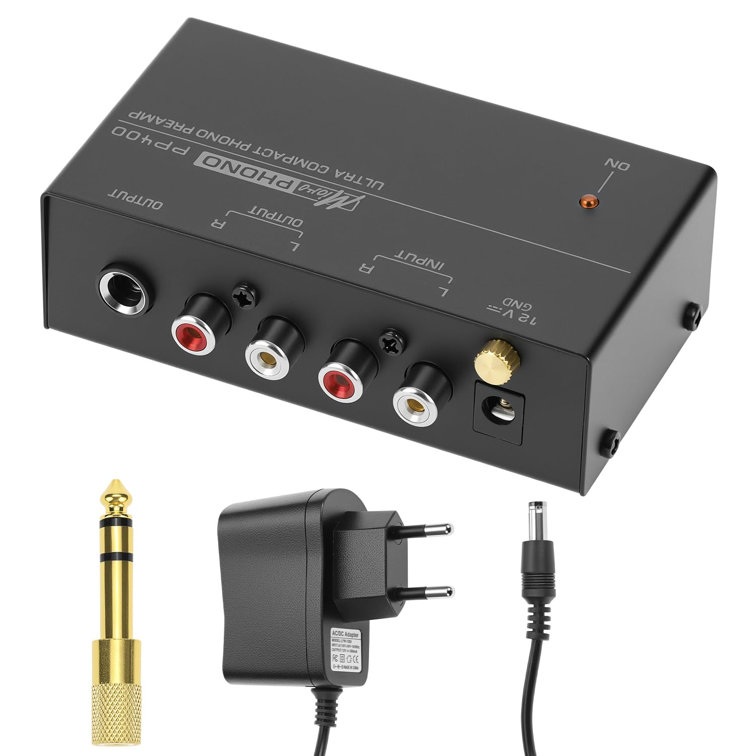 QWORK Preamplificatore phono stereo DC 12V uscita RCA 6.35