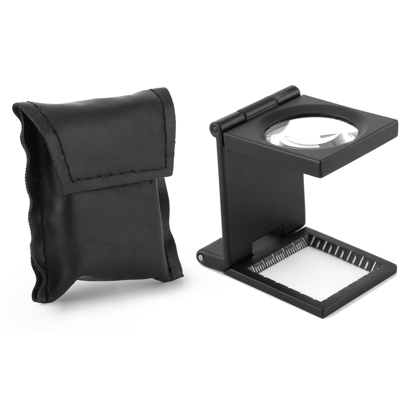 Holigie Small Magnifying Glass, Pocket Magnifying Glass 10x28mm Three Folding Portable Zinc Alloy with Pouch, Mini Magnifying Glass for Reading Textile Watch Jewelry