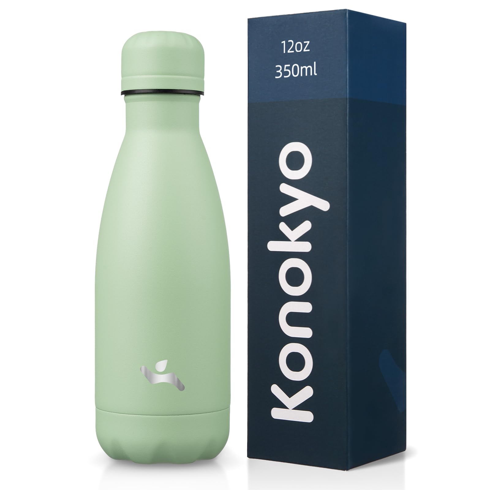 Konokyo 12 oz Insulated Stainless Steel Water Bottle, Midnight Black