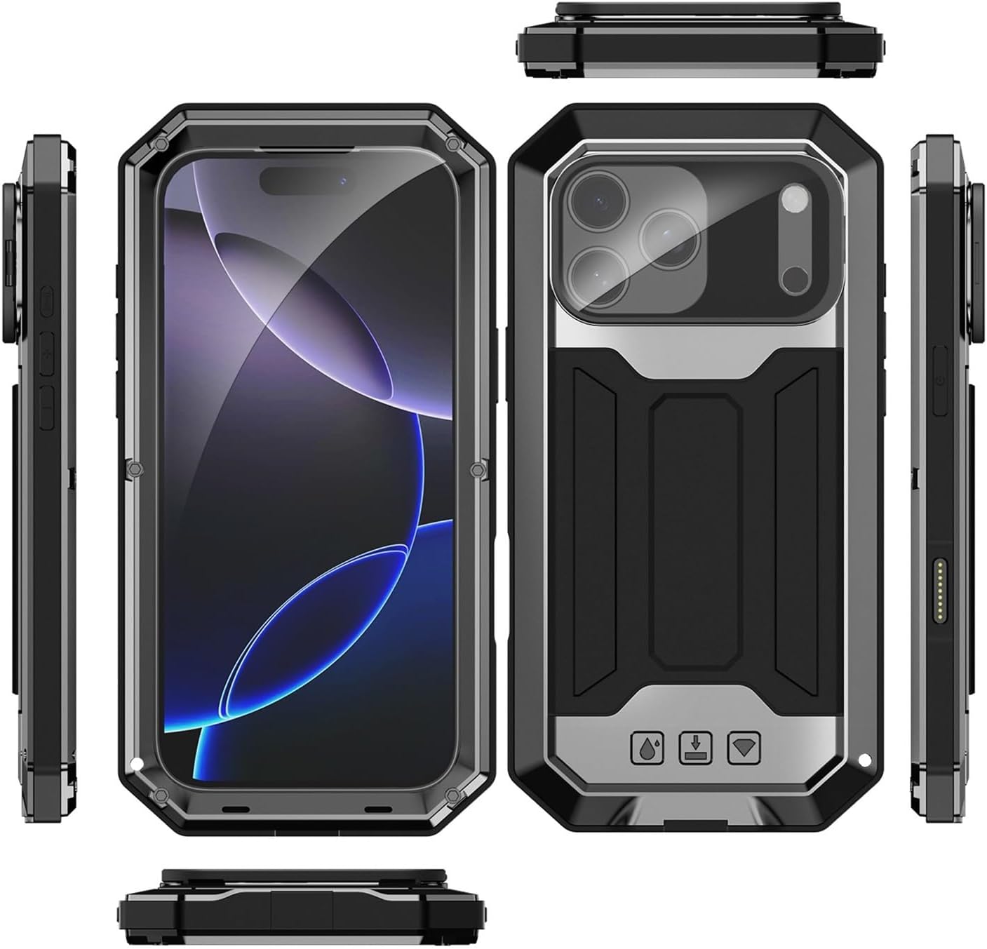 Rugged Metal Case for iPhone 17/17 Air/17 Pro/17 Pro Max, Full-Body Heavy Duty Shockproof Aluminum Bumper with Camera Stand & Lens Cover, Military-Grade Drop Protection(Black,17ProMax)