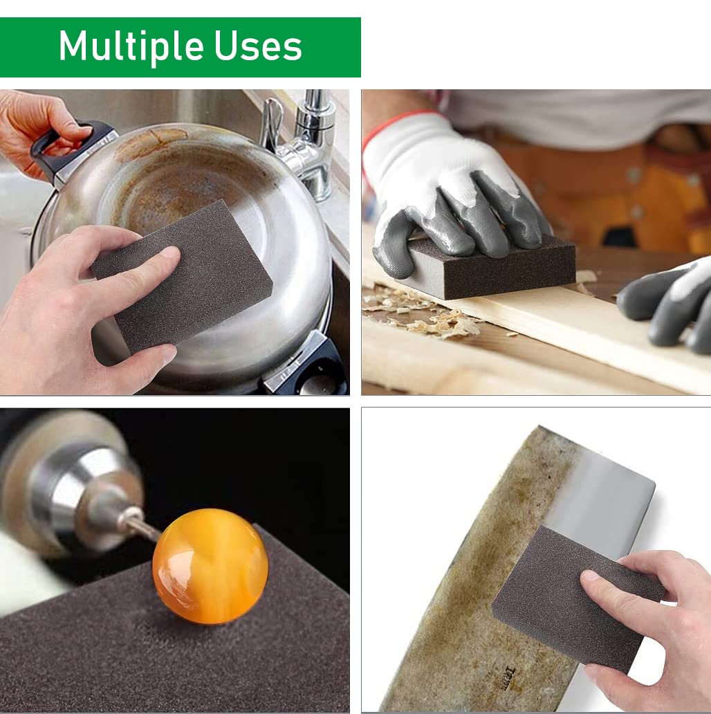 Brevanza - Lot De 12 Éponges Abrasives 4 Faces - Grains 60 à 220 - Pour Ponçage Bois, Métal, Peinture - Humide/Sèche