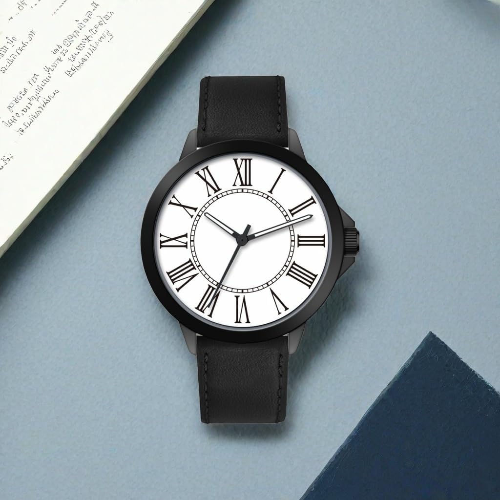 NUOVO Men Quartz Watch with Leather Strap Wrist Watch - Classic Arabic Numbers, White, Dress, Fashion Simple Style White/Black02 image 3 of 5 B0D97ZNWJ5