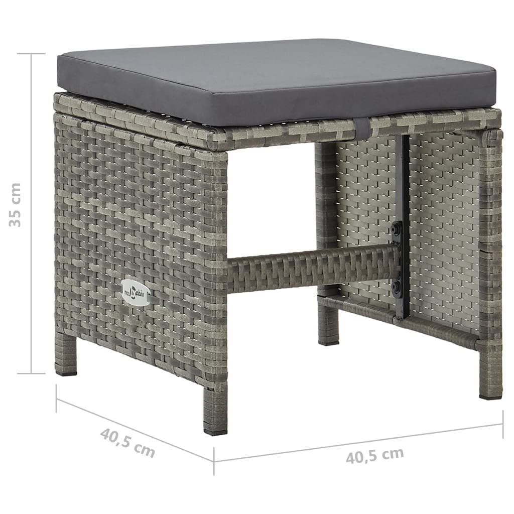 vidaXL 4X Taburetes de Jardín y Cojines Reposapiés Otomana Asiento Silla Butaca Patio Terraza Balcón Exterior Muebles Ratán Sintético Gris