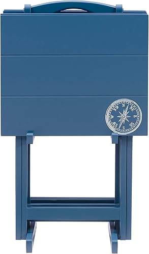 Miniatura 7 de Linon SAMM - Juego de mesa de Trey azul marino con acento de brújula que incluye cuatro mesas y soporte