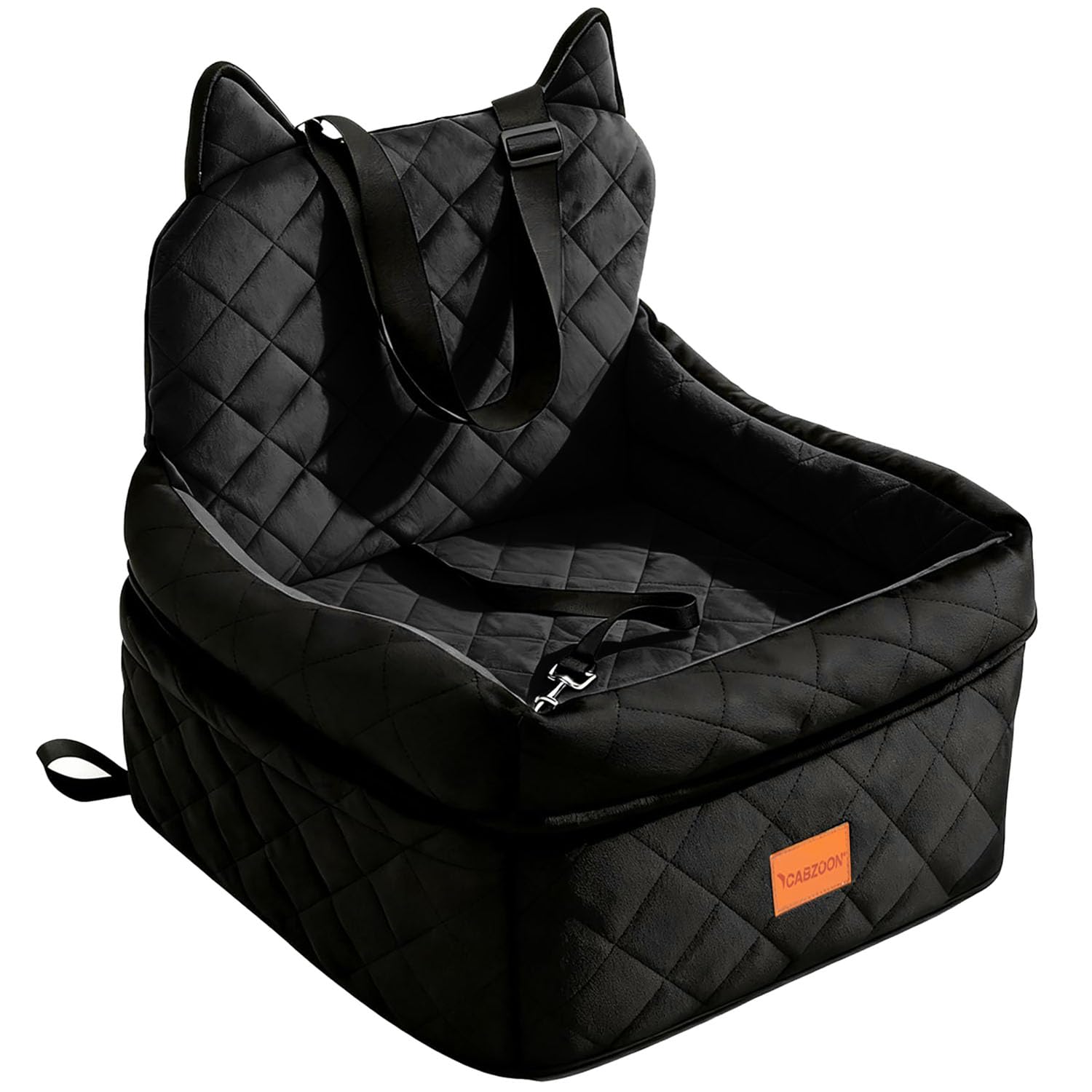 Dog Car Seat for Small/Medium Dogs Up to 35lbs,Elevated Cushion Fits in Front/Back Seat,Travel Safety Per Car Bed with Washable Removable Cover, Storage 2 Pockets Black