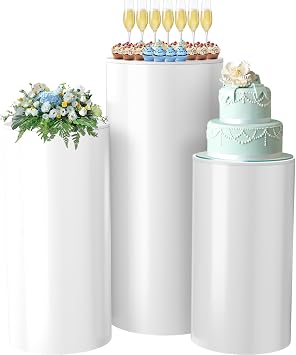 Baotree White Cylinder Pedestal Stands for Party- 3 Pieces , Large White Cake Stand, Pedestal Display Plinth Pillars for Wedding Ceremony Birthday Party Art Decor--35.4L,29.5M,23.6S